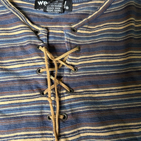 Wet Seal Y2K Striped Lace Up Tank Top Women's Sleeveless Casual Blue Brown Small - Picture 2 of 8